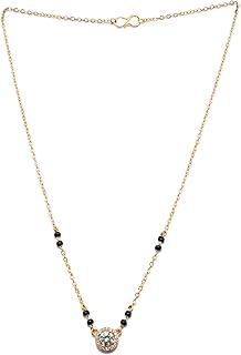 AD Diamond Boll Pendant Black Beads Chain Short Mangalsutra For Women's