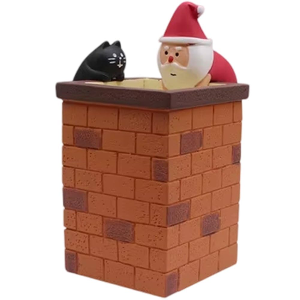 Vbsqic Christmas Table Decorations, 1pc Cat and Santa Claus Climbing Chimney Figurine Desktop Ornament, Resin Christmas Holiday Decor for Home Office Xmas Party