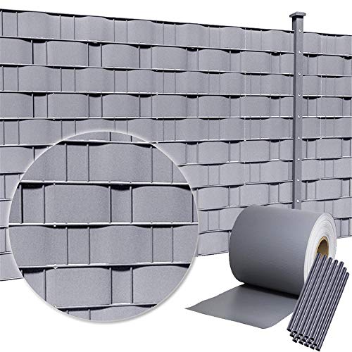 HENGMEI PVC Sichtschutzstreifen 65m x 19cm mit 30 Stücke Befestigungsclipse Sichtschutzfolie Windschutz Stabmattenzaun Gartenzaun Blickdicht für Zaun, Gartenzaun (65m x 19cm, Hellgrau)