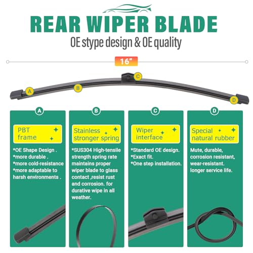 Image of 26 inch 20 inch 16 inch Windshield Wiper Blades Replacement for Audi Q8 SQ8 RS Q8 2019 2020 2021 2022 2023 2024 2025 Premium All Weather Front Rear Wipers Set - OEM Quality (Pack of 3)