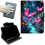 RWUTYTIUL Rotating Handle Case for Samsung Galaxy Tab A8 10.5" 2022 (SM-X200/X205/X207), 360 Degree Swivel Kickstand with Magnetic Closure Shockproof Leather Cover for Men, Pink Butterfly Forest