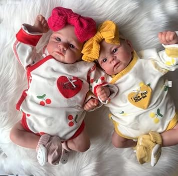 RXDOLL 2 Pack Realistic Reborn Baby Dolls Twins boy and Girl 17 inch Lifelike Silicone Twin Baby Dolls Real Life Baby Dolls Newborn Baby Doll that Look Real with Toy Clothes Set