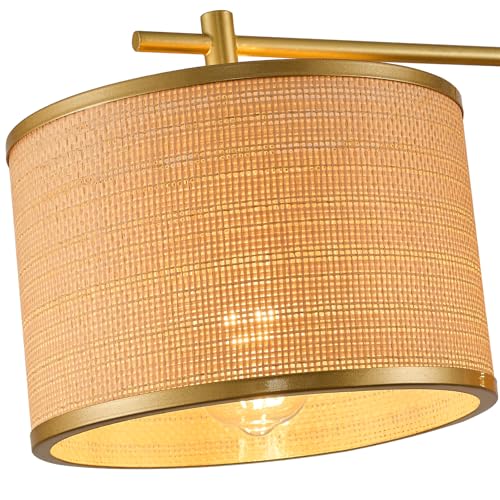HLMRCHEN 41" Dining Room Light Fixtures Over Table with 3-Light Island Lights for Kitchen,Boho Large Linear Chandelier,Gold Drum Woven Rattan Chandelier（Height Adjustable） by HLMRCHEN - Image 9