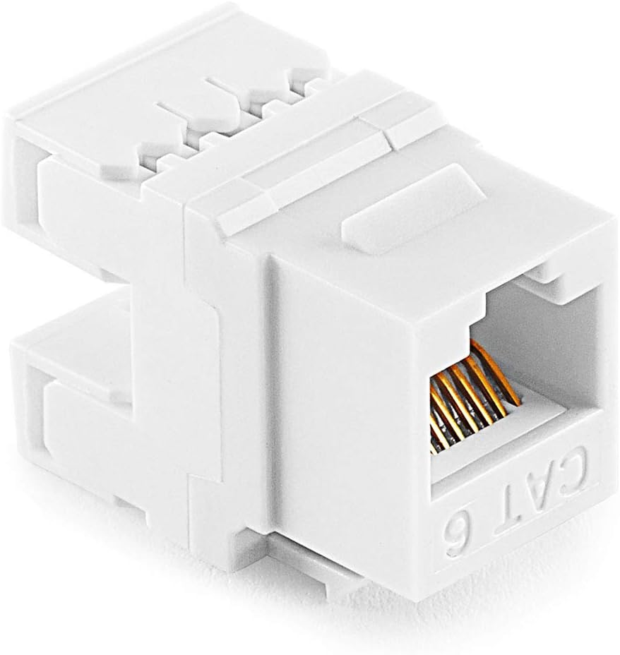 NavePoint 180 Degree Cat6 Keystone Jack, RJ45 Ethernet Connector, Type 110, White 25-Pack