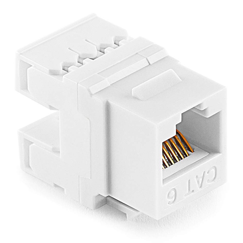 NavePoint 180 Degree Cat6 Keystone Jack, RJ45 Ethernet Connector, Type 110, White 50-Pack