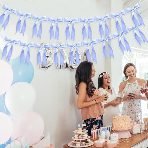 Image of 2pcs Bow Garland Banner Ribbon Bow Party Decorations for Baby Shower Decor Tying The Knot Girls Bow Coquette Birthday Party Decoration (Blue)