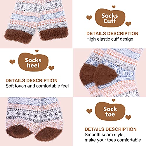 Image of ICEIVY Womens Socks 5 Pairs Wool Warm Cotton Thick Vintage Casual Winter Cabin Crew Fuzzy Socks Gifts For Women