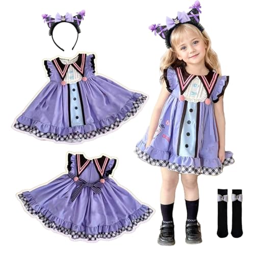 Girls Cute Flutter Sleeve Dress Cartoon Anime Summer Casual Dresses Halloween Birthday Party Outfit