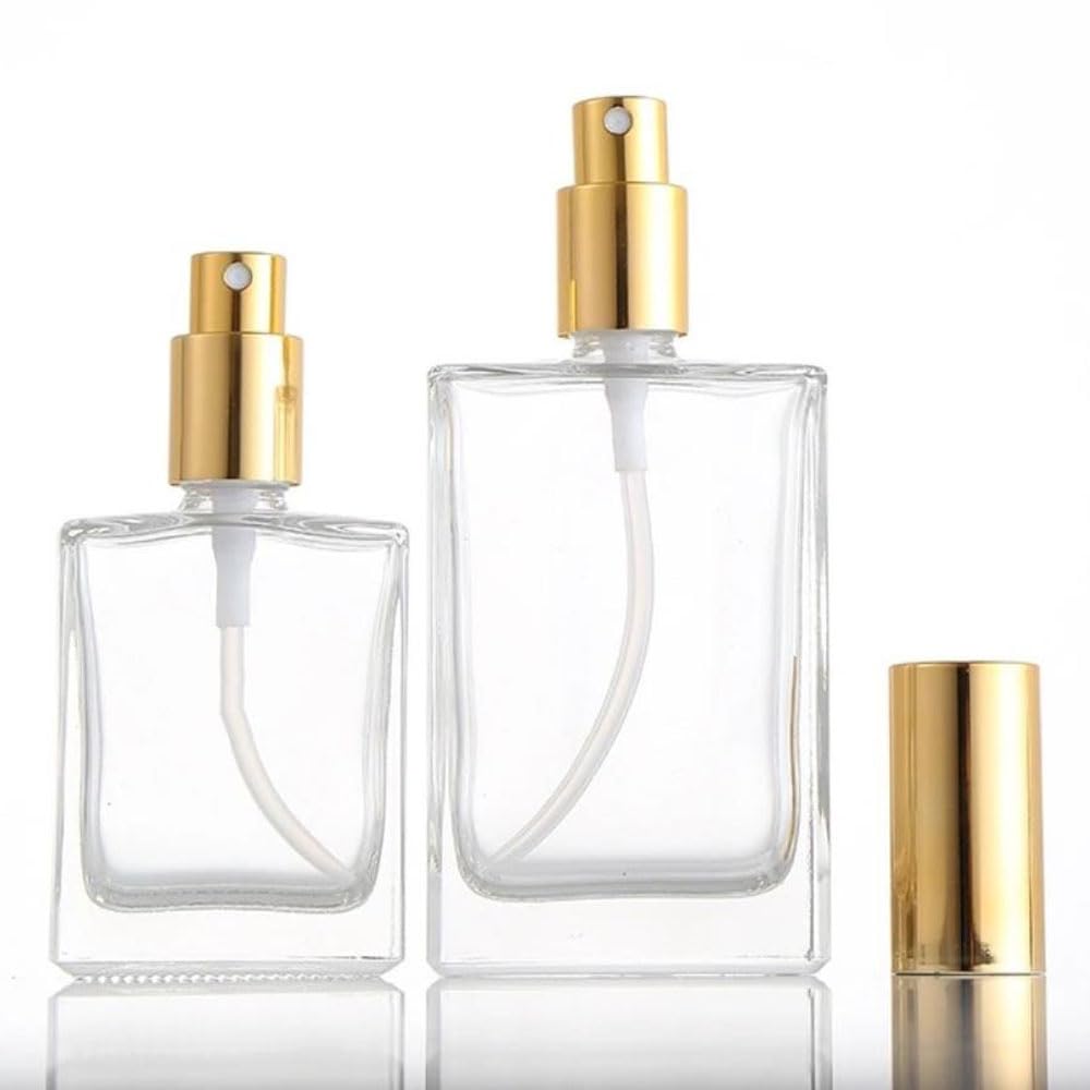 Kwadratowa płaska szklana butelka z rozpylaczem na perfumy, 15–100 ml, do wielokrotnego napełniania, przezroczysty, pusty pojemnik na kosmetyki do pielęgnacji skóry (srebrny atomizer, 100 ml, 3