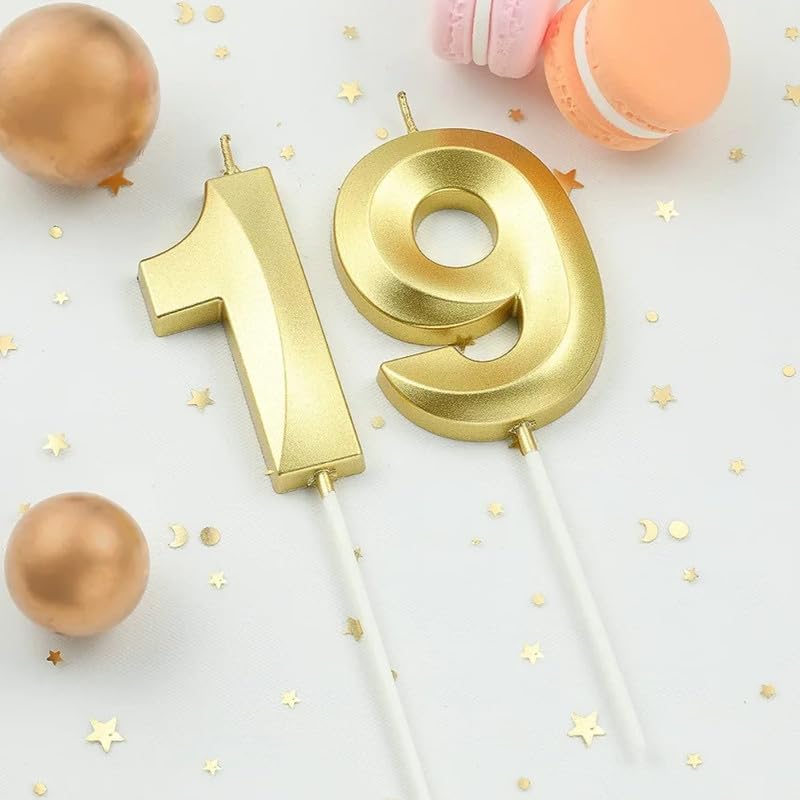 Image of Number Candles3 Inch For Birthday, Wedding, Engagement, Valentines Day Celebration, Bridal Shower, Bachelors Decoration Gold (Numerical No 19 Or 91), Wax, Unscented