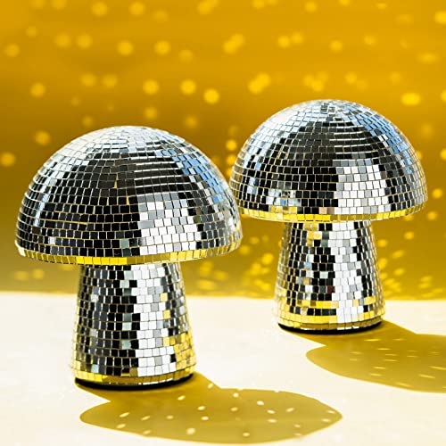 Wittolins Mushroom Disco Ball 2 Pack - Silver Glitter Hanging Disco Ball Decor for Weddings, Birthday Parties, Home & Stage (6.3''x5.7'')
