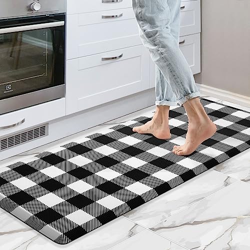 Mayhmyo Anti Fatigue Kitchen Rug Kitchen Floor Mat Cushioned Black And White Buffalo Plaid Kitchen Rugs And Mats Non Skid Waterproof Kitchen Mats For Floor Laundry Office Sink, 17.3"X59" #TOP12
