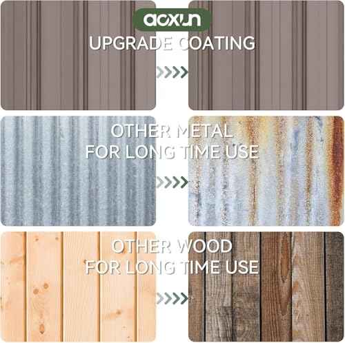 Image of Aoxun 14x12 FT Large Outdoor Storage Shed, Galvanized Metal Shed with 2 Lockable Tall Doors & Sloped Roof, Heavy Duty Utility Tool Storage House for Patio, Garden, Backyard, Lawn (Brown)