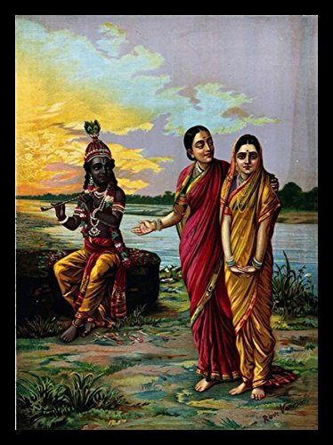 Image of Tallenge - Radha Krishna (Manini Radha) - Raja Ravi Varma Mythology Collection - Medium Canvas - Framed (18 x 24 inches)