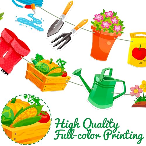 Image of 3Pcs Garden Birthday Party Banner Decorations Green Glitter Happy Birthday Banner Gardening Tool Theme Garlands for Gardening Birthday Party Hanging Decorations Spring Theme Party Supplies