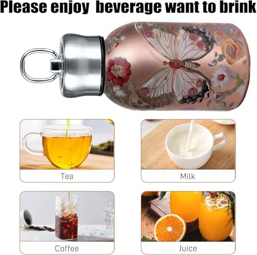 Image of CETLO Butterfly Mini Water Bottle 300ml Small Portable Stainless Steel Vacuum Insulated Tumbler Cup for Boys, Girls, School, Office Double Wall Leakproof Hot & Cold Thermal Flask