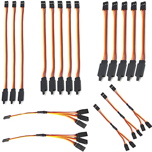 Easyhomie 18 Stück RC Servo Verlängerungskabel, JR Stecker Verlängerung, 5 Stück 100mm, 5 Stück 150mm, 3 Stück 300mm, 3 Stück 1 auf 2Y, 2 Stück 1 auf 3 für Fernbedienung RC Flugzeug Cover