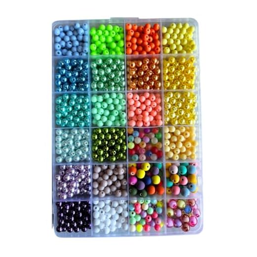 Kit de Miçangas 6mm Estojo p/fazer Pulseiras 1750 pçs Coloridas + Rolo de Silicone 10M