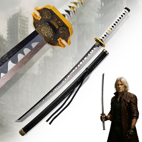 Devil May Cry 5 – La nuova spada di Nero con fodero in legno – Replica in bambù – Spada decorativa e da cosplay per collezionisti, giocatori e fan – Versione in legno per un gioco di ruolo sicuro