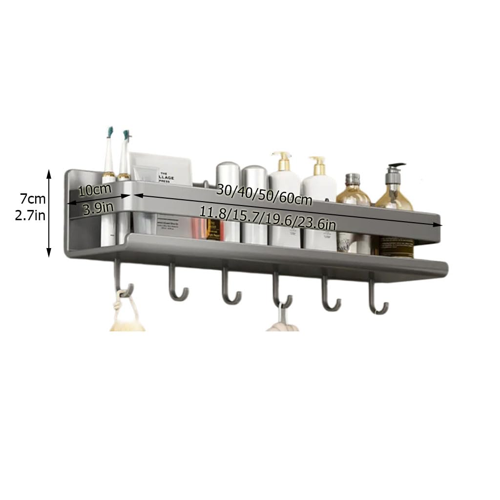 Estante de Ducha sin Taladro, Estante de Pared con Ganchos Colgantes, Organizador de baño de Metal con Barra de protección, Estante de Ducha para Lavabo, Ducha y Cocina,1etage,40cm