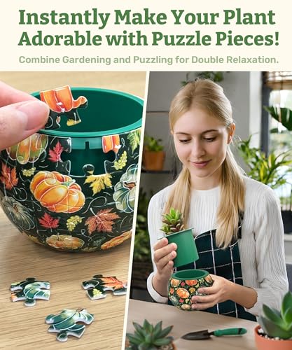 Image of PieceRelax 3D Puzzle Planter 80 Pieces - Flower Pot - Hello Pumpkin Season, for Mom, Home Decor Flower Pots for Indoor Cactus, Succulents Pots [K1107]
