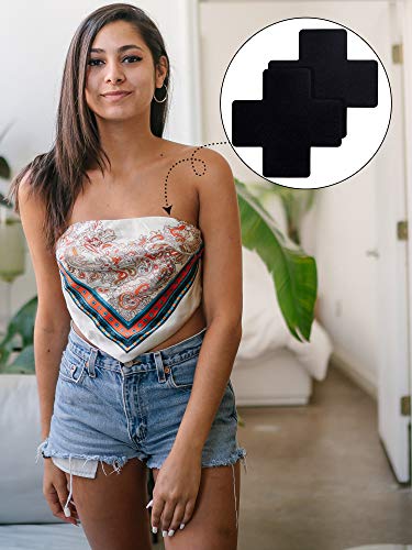 Image of 50 Pairs Nipple Cover Pasties Disposable Nipple Covers No-Show Satin Breast Petals Stickers Self Adhesive Petal Bra Pasties for Women Black