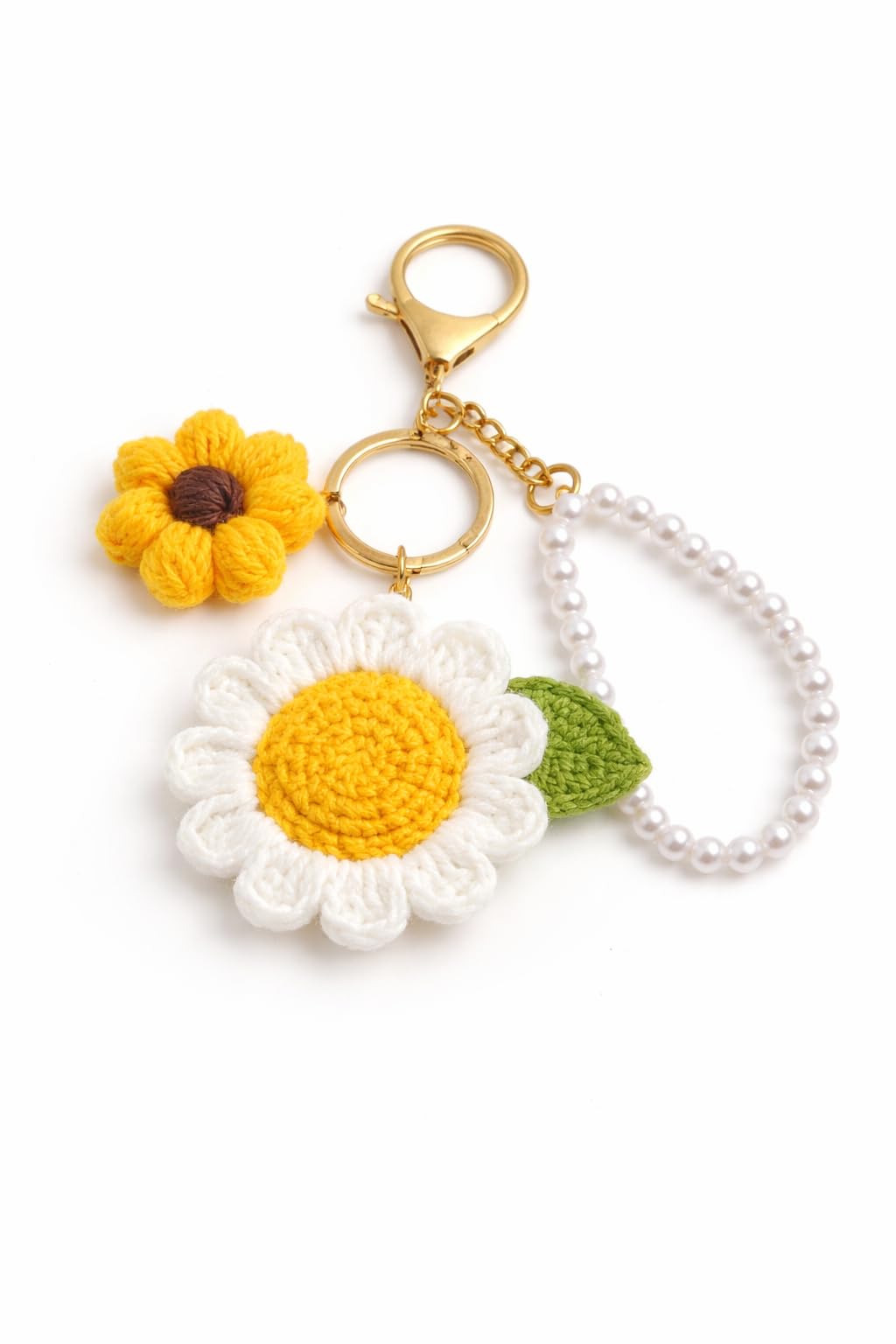 Handmade Crochet Sunflower with Daisy Keychain and Pearl Loop | Floral Bag Charm for Girls | Aesthetic Backpack Accessory | Gift for Women & Friends-image-46