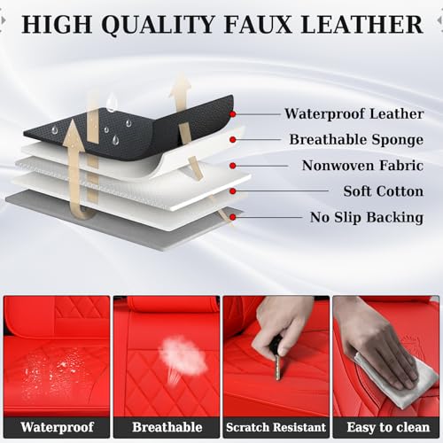 Image of Coverado Front Seat Cover, Universal Car Seat Covers, Waterproof Seat Covers, Luxury Faux Leather Car Seat Protectors, Driver Seat Cover, Automotive Seat Covers Accessories Fit for Most Vehicles, Red