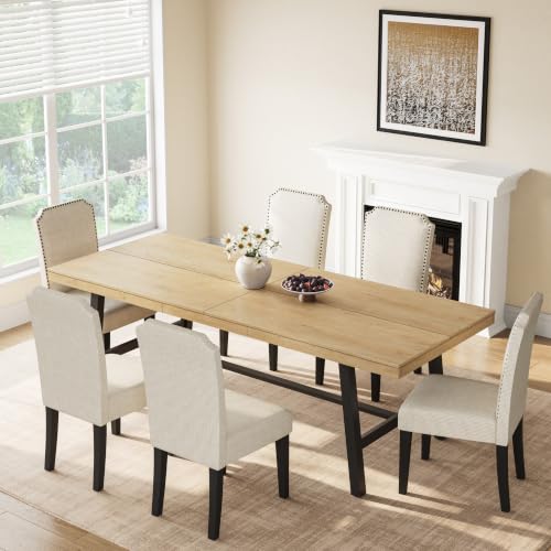 Image of GarveeHome Industrial Dining Table for 8-10 People, 86.61 inch Long Kitchen Table with Sturdy Metal Frame, Rectangular Counter for Dinner, Kitchen, Dining Room (Natural, 87 inch Non-extendable)