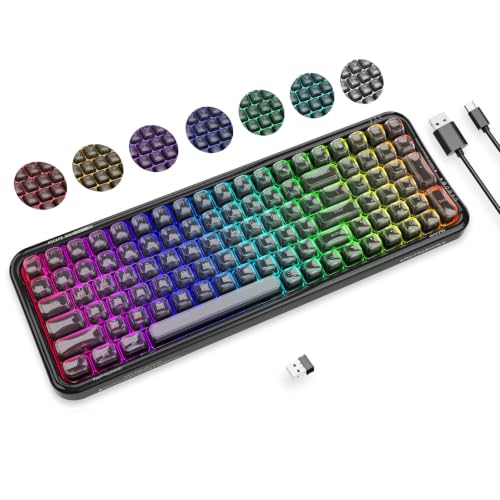 Image of FOPETT Wireless Computer Keyboard with RGB Backlit, Tri-Mode Bluetooth 5.0 /USB-C /2.4GHz Ergonomic Gaming Keyboard - Full-Size Rechargeable Transparent Keycap for Laptop /Windows /PC - Black