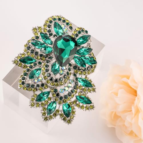 Image of LAXPICOL Big Large Women's Vintage Austrian Crystal Elegant Flower Teardrop Brooch Gold Tone