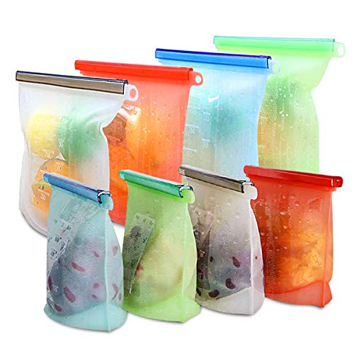 Reusable Silicone Food Storage Bags,WOHOME Freezer Airtight Seal Food Preservation Bags/Food Grade/Versatile Preservation