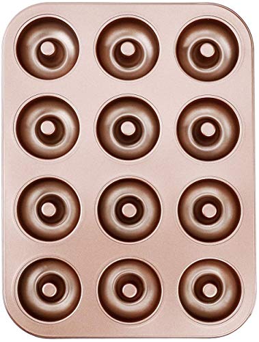 ProLeo Donut Moulds, 12 Non-Stick Metal Baking Tray Baking Mould for Cake Biscuit Bagel Muffin Doughnut Tub Cake, We Love Baking Baking Mould, Metal