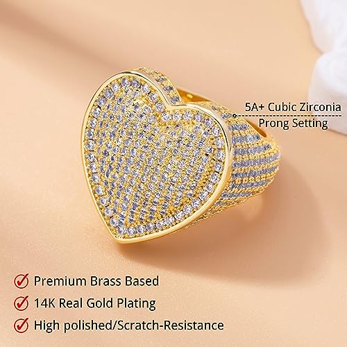 Iced Out Jewelry 5A Cz Stones Shiny Baguette Heart Engagement Gold Luxury Diamond Ring, Hip Hop Bling Bling 18K Gold Plated Party Pinky Ring Men Women3