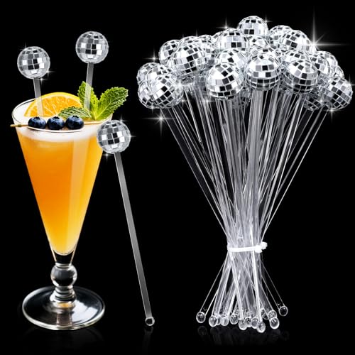 JJUNW 80 Pcs Disco Balls Cocktail Stirrers Round Top Swizzle Sticks