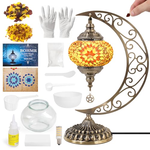 BOHMR DIY Turkish Mosaic Lamp Kit, Moon Stained Glass Lamp