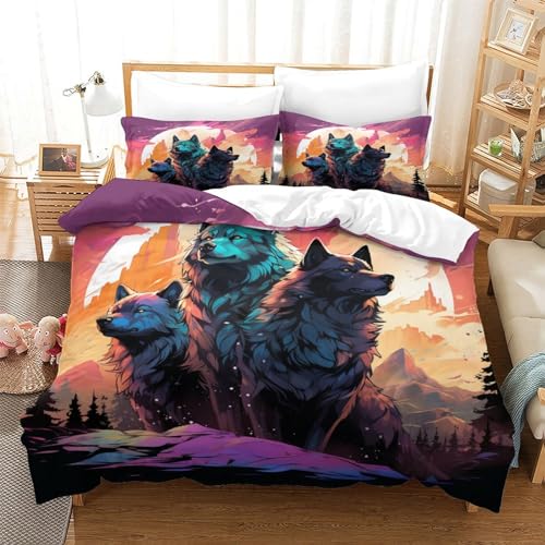 Parure de couette loup grand confort king size en microfleece multicolore - 3