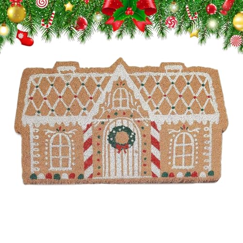 Tapetes de Navidad para puerta delantera, tapete decorativo antideslizante para puerta de casa de jengibre, 32 x 20 pulgadas, para vacaciones, exteriores, interiores, entrada, cocina, baño, sala de