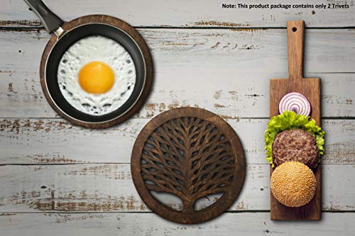 Set Of 2 Wooden Trivets For Hot Dishes Pots And Pans Tea Pot Holders Nonslip Heat Resistant Kitchen Counter Accessories For Table Countertops (Trwal) 8" Diameter Tree Of Life Design #TOP1