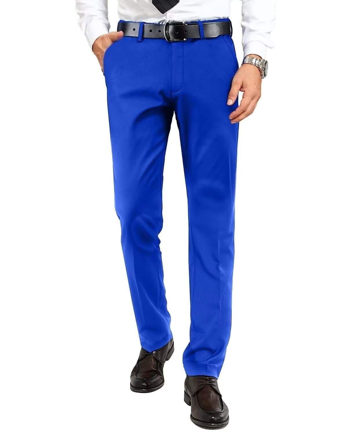 Mens Dress Pants Formal Slim Fit Tuxedo Expandable Waist Flat Front Slacks Pant for Men Groomsmen Business Work