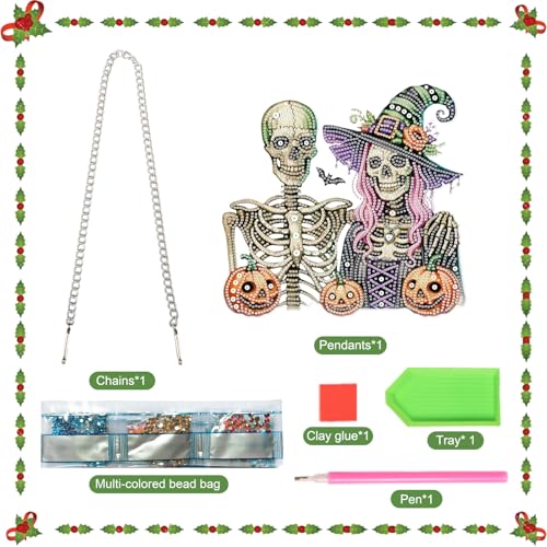 Image of AiYuanzsh Large Diamond Art Painting Pendant 5D Diamond Art Hanging Kit Halloween Skull Pumpkin DIY Crystal Window Door Pendant for Adults Gift Wall Home Halloween Decoration (24.1x23.1 cm)