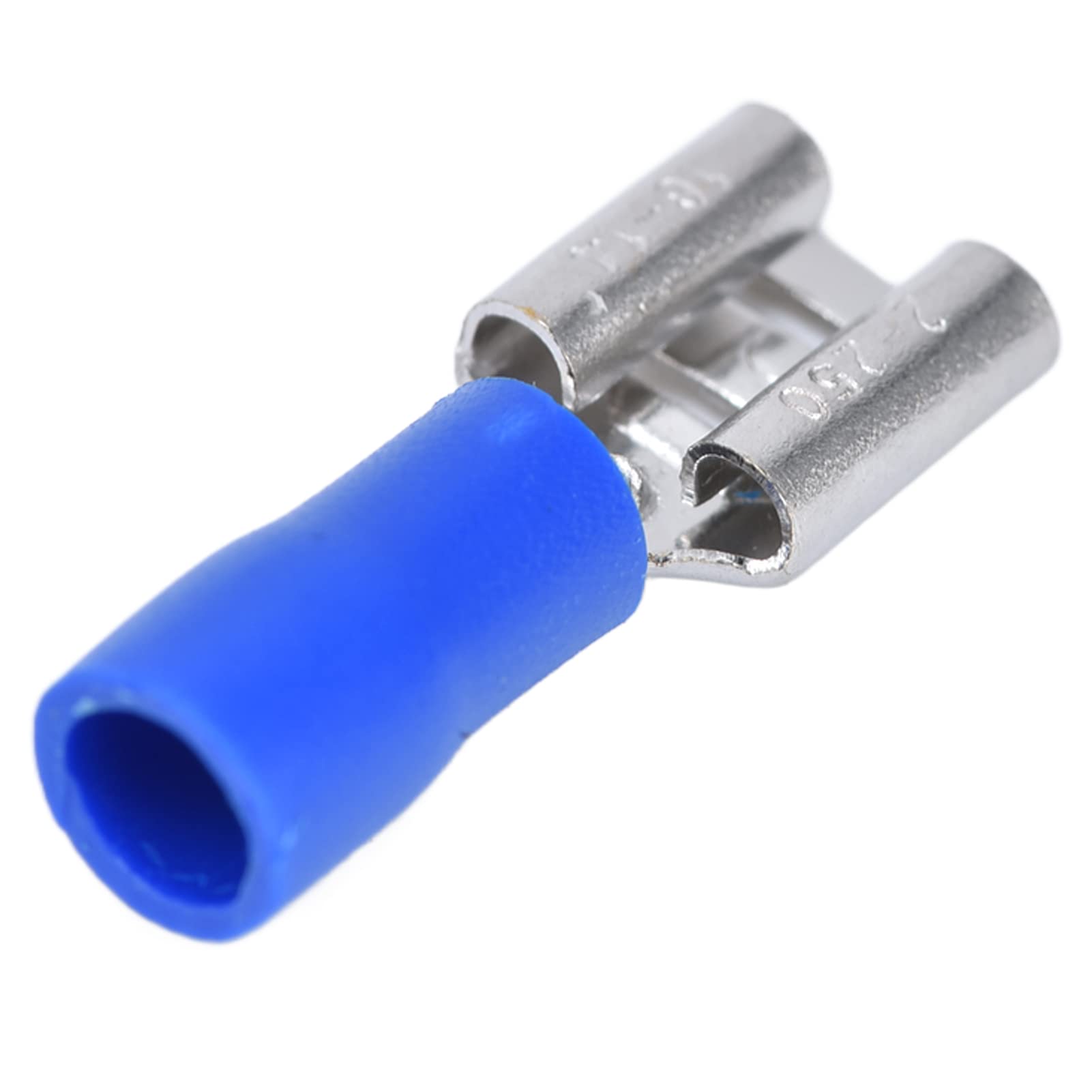 100 pièces Cosses électriques à sertir, FDD2‑250 femelle Connecteur à cosse avec coque isolante 0,8 x 6,35 mm câble terminal pour câble de 1,5 à 2,5 mm²(Bleu)