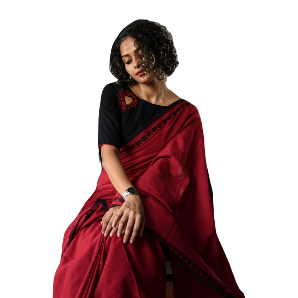 piyari fashion Women's Regular Fit Cotton Handloom Print Saree (Red) (6.2Mtr) (Pr-Kc00145)-picture-49
