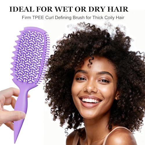 Curl Defining Brush for Thick Coily Hair, Firm-Bristle TPEE Detangling Brush for Coarse 4A–4C Curls, Dual-Sided Wide & Narrow Tooth Brush for Wet & Dry Curl Shaping– Women & Men (2054-Pale Lilac) - Image 4