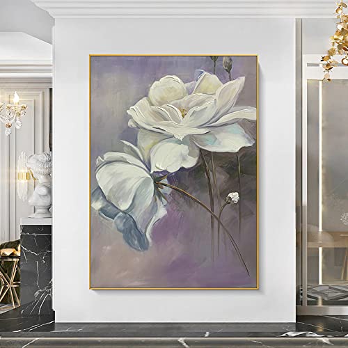Peinture à l'huile fleur réaliste pour habiller un grand mur blanc de salon