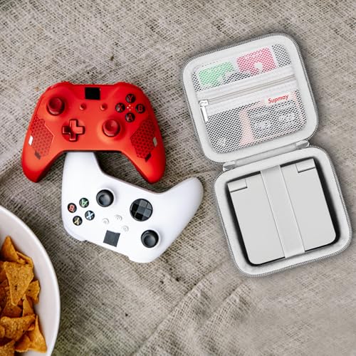 Supmay Carrying Case for RG34XXSP/RG35XXSP/Miyoo Flip V2 Retro Game Console, Portable Handheld Game Console Travel Storage Case with Mesh Bag for SD Card, USB Charging Cable, User Manual, Grey