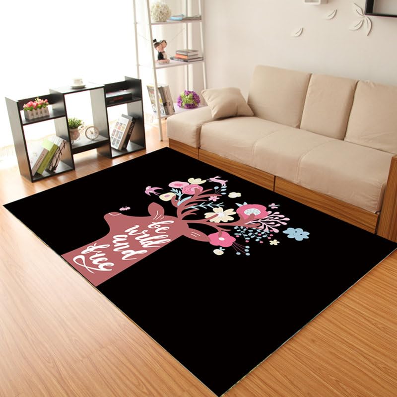 Tapis chambre enfant antidérapant doux 80x120 cm style animaux et fleurs