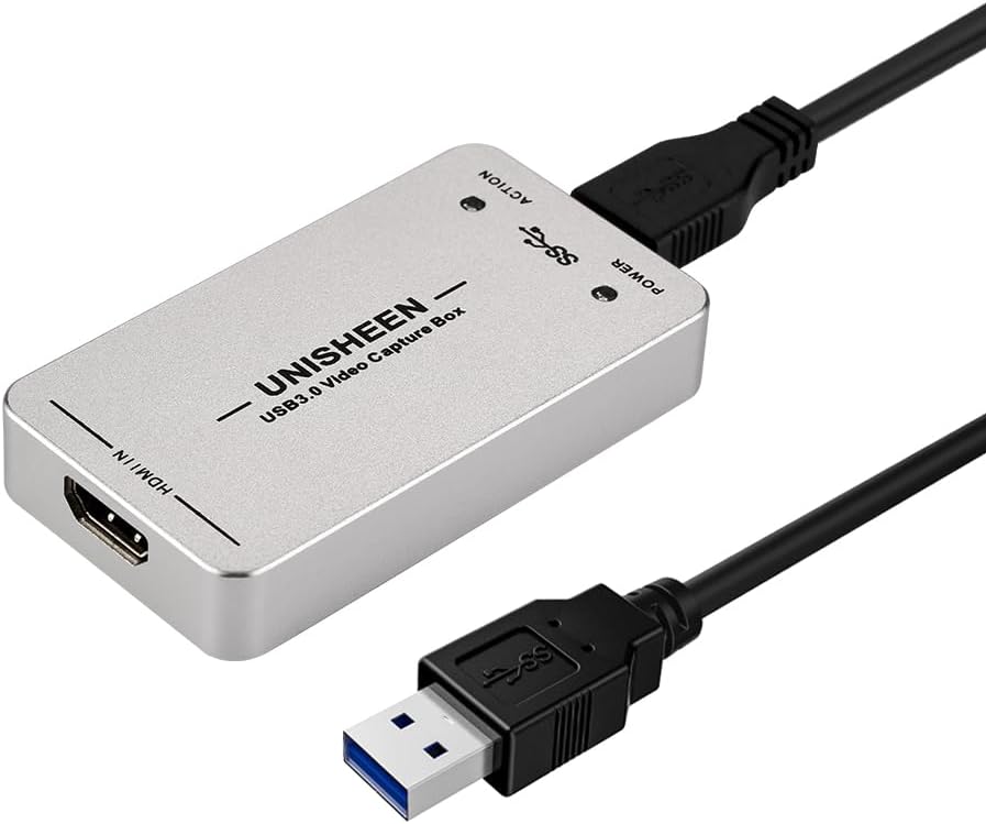 Unisheen 1080P60 HDMI Video Capture Card，USB 3.0 HDMI Video Capture Device, Full HD for Game Recording, Live Streaming Broadcasting