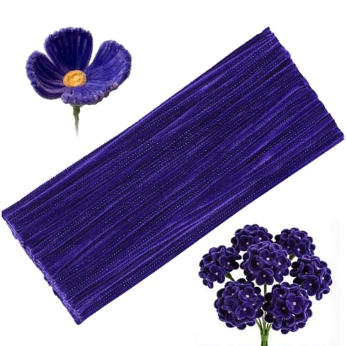 Image of 100 PCS Pipe Cleaners Bulk Craft Suppies Deep Purple Pipe Cleaners | Chenille Stems Craft Pipe Cleaners for Crafts Cleaning Flower Making Festival Decorations