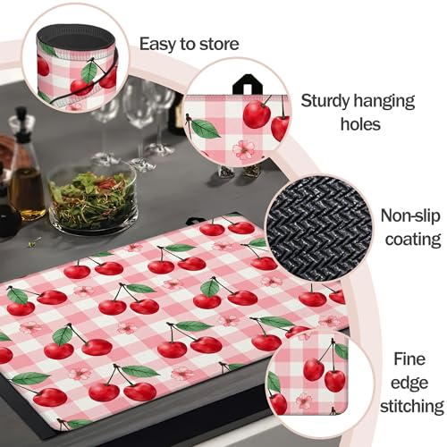 Image of Cherry Flower Stove Top Cover for Electric Stove, Heat Resistant Glass Cooktop Cover, Stovetop Protector, Dish Drying Mats Cover for Ceramic Washer Top 28x20 inch